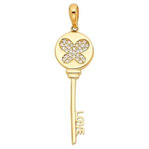 14KT Gold Love Key CZ Pendant 32mm x 11mm